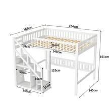 Caluself 140 X 200 Cm, Bunk Bed, Double Bed With Star-Patterned Mesh, Made Of Solid Wood, With Safety Ladder And Storage Space, With Slatted Base, White, Without Mattress - White - View 11