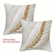 2 buah Sarung Bantal Hias Motif Bulu, Cocok untuk Semua Musim, Elemen Bulu Emas, Abu-abu, Putih, 45x45cm, Kain Poliester Lembut, Penutup Resleting, Cocok untuk Dekorasi Pesta Liburan, Sofa, Ruang Tamu, Kantor, Mobil, Dekorasi Rumah (Hanya Sarung Bantal - Isian Tidak Termasuk) - MultiWarna - View 3