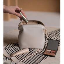 Leather Makeup Bag Mini Travel Coin Purse Shell Bag Cloud-Shaped Cosmetic Storage Bag Portable - Off White - View 3