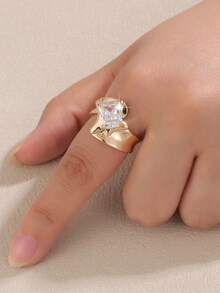 1 chiếc nhẫn nữ bản rộng, thiết kế độc đáo, sang trọng, tối giản, đính đá Zirconia tinh tế. - vòng mở - Xem 8