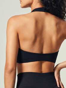 Ruched Bandeau Sports Bra Cropped Tank Top - Black - View 3