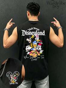 Disney Licensed Men's Sleeveless Printed Vest, Featuring A Large Group Photo Print Of The Mickey Mouse Family, Suitable For Both Men And Women, High-Quality Vest, Suitable For All Seasons, Comfortable And Breathable, Exquisite Design, The Best Choice For Gifts - 黑色 - 查看 1