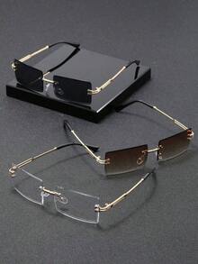3pcs/Set Men's Rectangular Rimless Metal Fashion Glasses, New Fashion Eyewear Suitable Daily Life, Beach Holiday And Outdoor Travel - Multicolor - View 5