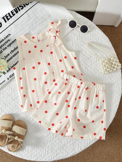 bearleader 2件套女童夏季休闲蝴蝶结装饰吊带背心+短裤套装