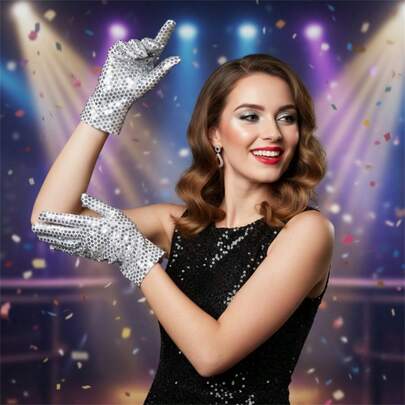 Carnival Disco And Y2K-Style Sequined Gloves From The 1970s And 1980s, Suitable For Both Men And Women - Perfect For Retro Cosplay, Disco-Themed Parties And Y2K Dance Parties.