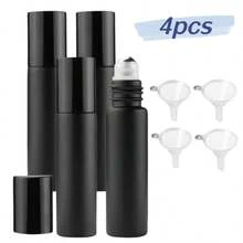 Bộ 4 chai lăn tinh dầu màu đen mờ, chống ánh sáng, nắp đen, dung tích 0.3 oz, kèm phễu - Chai lăn trang điểm có thể tái sử dụng. - Nhiều màu - Xem 9