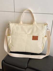 Túi tote vải canvas màu be mới mùa Xuân/Hè 2026, túi đeo vai nhiều ngăn, túi xách công sở cỡ lớn tiện dụng cho nữ. - Màu be - Xem 2