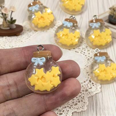 5/10 piezas Lindo colgante de botella de deseo de estrella de resina, encanto de botella de estrella amarilla de Kawaii para hacer joyas DIY