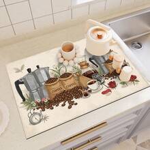 1pc Dish Drying Mat, Coffee Machine Mat, Coffee Bean Burlap Bag & Coffee Pot Pattern Absorbent Pad, Classic Retro Style, Suitable For Dining Table And Cafe, Multi-Purpose Drainage Mat, Home Gift, Desktop Decor - XYLSD-252 - View 5