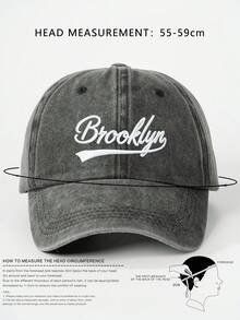 1 pièce Casquette de baseball brodée "BROOKLYN" pour hommes, lavée, style de rue décontracté pour le printemps/l'automne, les sorties, les voyages, la plage - Impression de lettres noires - Voir 9