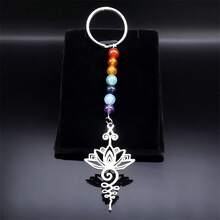 Yoga Lotus Healing Balancing Maxi Chakra Keychain Stainless Steel Colorful Stone Beads 7 Chakras Energy Key Chain Jewelry - Silver - View 7