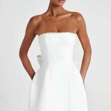 Women's Vintage White Mini Tube Top Dress With Pearl Detail, Strapless Asymmetrical Hem Short Dress For Summer Evening - 白色 - 查看 6