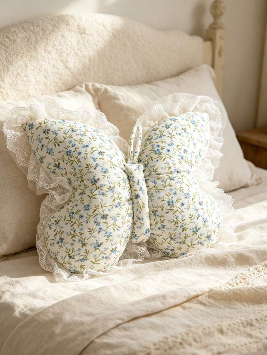 1 chiếc gối trang trí họa tiết hoa nhí và bướm, chất liệu mềm mại, thích hợp cho ghế sofa và giường ngủ, món quà hoàn hảo cho Ngày Valentine, đám cưới, Lễ hội mùa thu, sinh nhật, quà tặng đám cưới, trang trí đám cưới, mùa thu. - Màu xanh nhạt - Xem 1