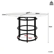 Dining Table Set (5 Pieces), Dining Table Set With 4 Chairs, Kitchen Table Set, 100cm Diameter Round Dining Table, White MDF Tabletop, Gray Velvet Dining Chair - Black - View 6