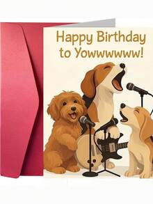 1pc Funny Dog Birthday Card, "Happy Birthday!" Cute Singing Dog Birthday Card With Envelope, Humorous Dog Theme Birthday Card Suitable For Dog Lovers And Friends - Multicolor - View 3