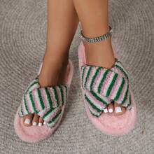 Fashionable New Couple's Indoor Slippers, Slip-On-On Comfortable Warm Quiet Slippers With Rhombus Pattern Elegant Geometric Fabric, Suitable For All Seasons - Pink - View 1