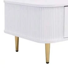 Coffee Table With Drawers, Curved Corners, Living Room Table With Wavy Sides, Gold Handles And Legs, Side Table - White - 查看 6