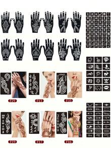 Multifunktionales Tattoo- und Nagelschablonen-Set - Professionelles und DIY Körperkunst-Werkzeug-Kit, beinhaltet nummerierte Vorlagen, Schwäne, Drachen, Mandalas, Herzen, Blumen, arabische/kalligraphische Buchstaben, nautische Designs - geeignet für Hochzeiten, Geburtstagsfeiern, Festivals - Hand, Fuß, Körper temporäre Aufkleber - einfach anzuwenden und aufzubewahren - temporäre Tinte und Tattoo-Kunst-Set, Tattoo-Kit, Tattoo - Übersicht 2