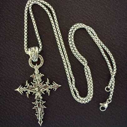 1 Gothic Skull Pendant Necklace, Personalized  Hip-Hop Retro Punk Style Jewelry For Men.