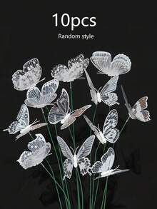 50pcs Outdoor Garden Decor Butterfly Stakes, 3D Waterproof PVC Monarch Butterfly Stakes, Home Garden Wedding Indoor/Outdoor Decoration, Gardening Decor - Made Of Durable PVC Material, Modern Home Decor (Butterfly Color Random) - Multicolor - View 8