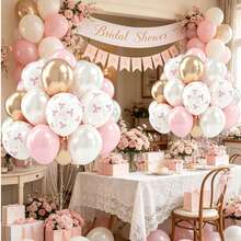 41pcs Pink Bow, Pearl White, Gold, Pink Balloon Set, Suitable For Fairy Birthday, Wedding, Baby Christening, Bridal Shower, Bachelorette Party, Summer Gathering Decoration - View 2