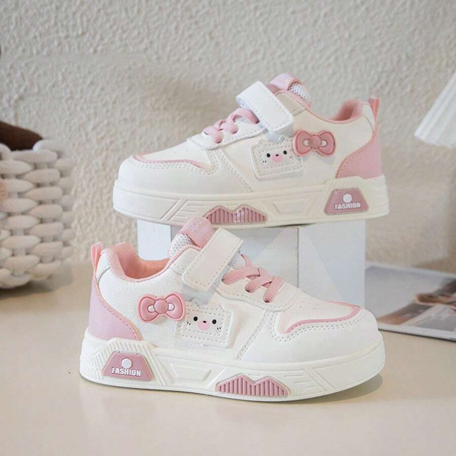 2026 Spring/Autumn New Soft Cute Bow Decor Little White Sneakers, Cartoon Sports Shoes For Toddler Girls - Pink - View 1
