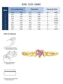 Romantic Pink Heart CZ Ring With Cutout Details, 18K Gold Plated Stackable Ring, Jewelry For Casual & Party - Gold - View 4