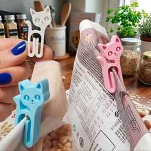 5个猫形食品袋封口夹，轻便耐用的厨房工具，可重复使用的食品储存夹 - 彩色 - 查看 5
