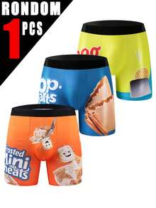1pc Men's Random Style Casual Food Pattern Boxer Briefs, Fun Food Graphic Comfortable Daily Underwear - Multicolor - View 1