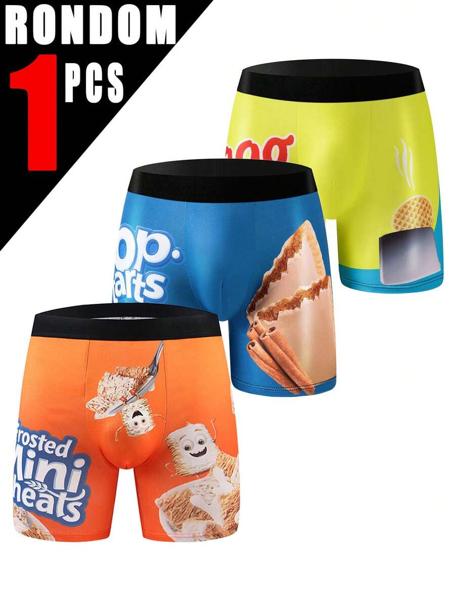 1pc Men's Random Style Casual Food Pattern Boxer Briefs, Fun Food Graphic Comfortable Daily Underwear - Multicolor - View 1