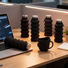 Portable Collapsible Water Bottle - Lightweight Silicone Bottle 500ml,  Leak-Proof And Foldable For Gym, Travel, Hiking, Camping, And Everyday Use (Black) - 黑色 - 查看 3