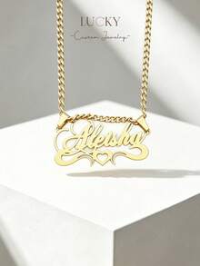 Customized Name Necklace, Double-Layer Gold-Plated Personalized Letter Necklace, Minimalist Daily Style, Customizable Exclusive Text. Product Includes Gift Box, Suitable As Valentine's Day Gift, Birthday Gift, Mother's Day Gift, And Everyday Gift. - Necklace - View 16