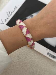 1pc Coastal Vacation Style Pink Enamel Bangle, Luxury Niche Design Starfish & Shell Decor Multi-Layer Bracelet For Women - Gold Pink - View 12