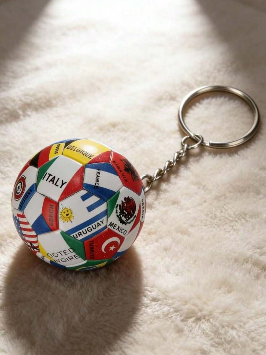 1pc/2pcsExquisite Football Keychain With Printed Design, World Cup Commemorative Football Keychain, Mini Football Pendant With National Flags, Essential Accessory For Football Fans, Keychain For Backpacks And Cars, Creative Football Keychain For Students And Fans - Multicolor - View 1