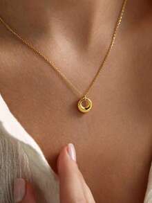 Dây chuyền mặt tròn bằng thép không gỉ mạ vàng 18K dành cho nữ, mặt dây chuyền tròn có thể điều chỉnh kích thước, mặt dây chuyền có thể tháo rời, dây chuyền vòng tròn tối giản, dây chuyền mảnh mai, mặt dây chuyền "Karma", trang sức chống nước, quà tặng tối giản cho nữ, quà tặng trang sức thời trang cho nữ, quà tặng cho người yêu. - Vàng - Xem 4