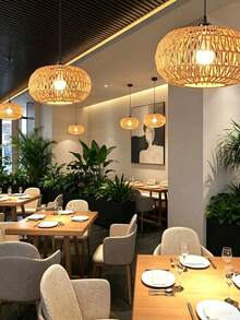Chụp đèn hình trống bằng mây đan bóng hiện đại - Chụp đèn chùm treo bằng mây đan thủ công kèm bộ chuyển đổi E27 sang B22, phụ kiện đèn trần phong cách mộc mạc, không cần điện hoặc pin. - Hình bán nguyệt - Xem 2