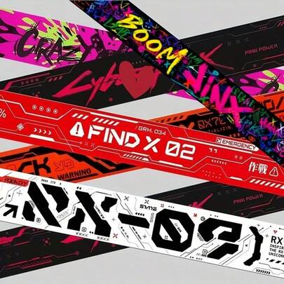 Cyberpunk Mecha-Inspired Waterproof Adhesive Tape Stickers, Made Of Plastic Materials, Suitable For Cars, Motorcycles, Bicycles, Computers, Tablets, Great For DIY Enthusiasts And Cycling Lovers