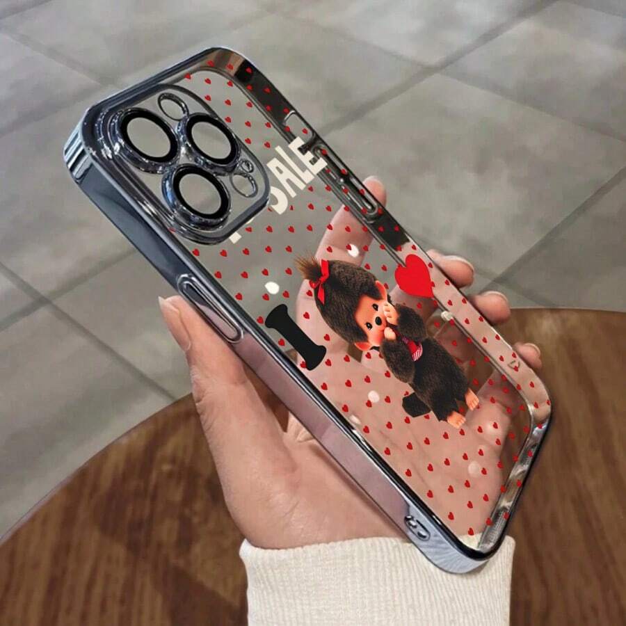 スマホケース TPUケース メッキ加工 レンズ保護カバー付き キャラクターイラスト 可愛いデザイン 大人可愛い 女子向け 柔らかTPU 全面保護 耐衝撃 カメラレンズ保護 17pro Max/17pro/17/11/12/13/14/15/15Pro/15PluS/15Pro Max/16/16Pro/16PluS/16Pro Max/MIN/X/XR 対応対応 インスタ映え プレゼント - 淡蓝色 - チェックする 1
