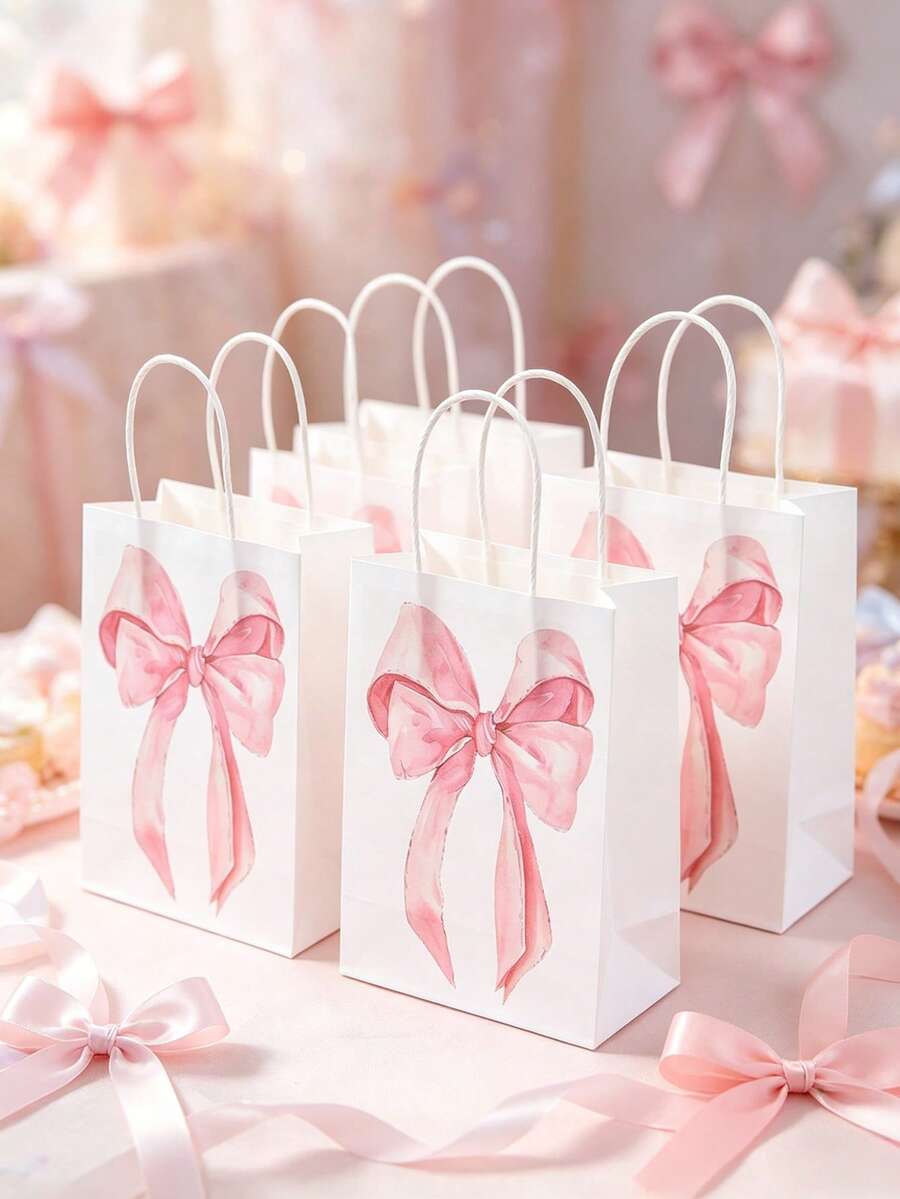 2/4/12 piezas Bolsas de regalo con asa de lazo rosa, bolsas de fiesta para baby shower, bolsas de regalo, bolsas de papel para compras de cumpleaños de niñas, suministros de embalaje de regalos de cumpleaños, bolsas de regalo para baby shower, decoraciones para revelación de género, bolsas de fiesta para despedida de soltera y boda, bolsas de regalo de cumpleaños, bolsas de fiesta con lazo, decoraciones de fiesta de cumpleaños rosa con lazo, decoraciones de fiesta con lazo, suministros de fiesta de baby shower, bolsas de regalo de baby shower - lazo rosa - Ver 1