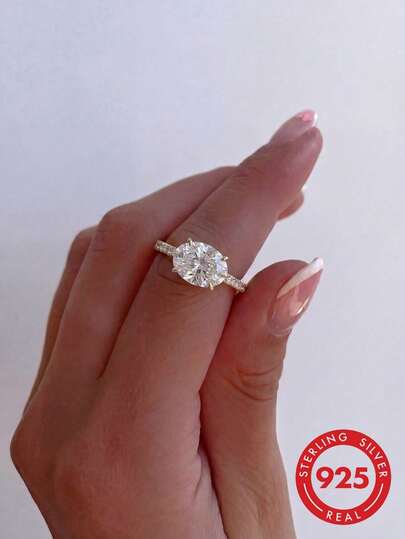 1 pièce Bague ovale en zircone élégante et unique, en argent sterling 925, convient pour le port quotidien des femmes, idéale pour un cadeau d'anniversaire ou d'anniversaire de mariage