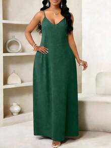 Lady Vestido de verano casual de tirantes finos con estampado de cuadros, vestido de playa, vestido de fiesta, vestido de invitada de boda para mujer, vestido de festival de verano - Verde Oscuro - Ver 6