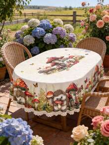 1pc Spring Cherry Blossom & Bird Floral Printed Polyester Rectangular Tablecloth, Fresh Elegant Waterproof Wrinkle Resistant Stain Resistant Dining Table Cover, Durable Washable Desktop Decorative Linen - Multicolor - View 19