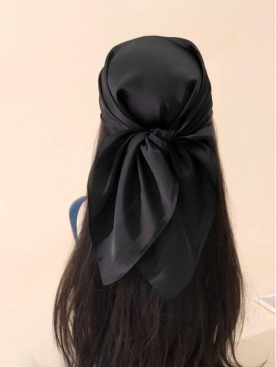 1 pieza Pañuelo de seda de unicolor, Pañuelo de seda multifuncional - Negro - Ver 1