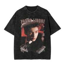 2026 Zhang LingHe Washed T-Shirt Streetwear Hip-Hop Fashion T-Shirts C-Drama Actor T-Shirt For Men And Women Short Sleeve Harajuku Summer - 後九洞 - 查看 6