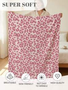 South Life 1pc Flannel Blanket, Modern-Style Plush Blanket ,Perfect For Room Decor,Car, Outdoor, Ultra Soft,Cozy , Easy Care, Pink And Bow Pattern, Multi-Functional All-Season Blanket, Air Conditioning Blanket, Sofa Throw, Home Decor For Party, A Thoughtful Gift For Friends, Family, Fathers Day Gift, Birthday Decorations, Grad Party Decor, Fathers Day Decor, Graduation Gift, Birthday Gift - 豹紋雅麗粉 - 查看 5