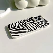 1pc White Classic Zebra Pattern Personalized TPU Shockproof Phone Case, Compatible With Apple 16, 15, 14, 13, 12, 11 Pro Max, And Series - Multicolor - View 3