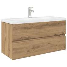 vidaXL Meuble lavabo avec bassin et robinet intégrés chêne artisanal - Tabac - Voir 2