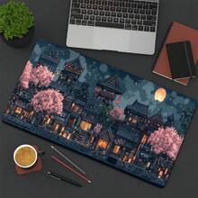 1pc Japanese Anime-Style Sakura Nightscape Desk Mat – Non-Slip, Extra-Large/Oversized Gaming Mouse Pad & Keyboard Mat. Features A Rubber Base And High-Definition Japanese-Themed Print. Suitable For PC/Laptops; A Durable Computer Accessory For Home & Office Use. An Ideal Gift For Gamers. - Mouse Pad - View 3