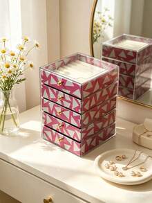 1pc 5/1 Layer Printed Acrylic Jewelry Box, Multi-Layer High Capacity Drawer Style Jewelry Organizer - Multicolor - View 3
