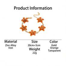 1 pieza Tobillera con flor de 5 pétalos naranja inspirada en la dopamina, con un estilo retro elegante y energético, adecuada para vacaciones, viajes, citas, uso diario, joyería elegante para mujeres - Naranja - Ver 6